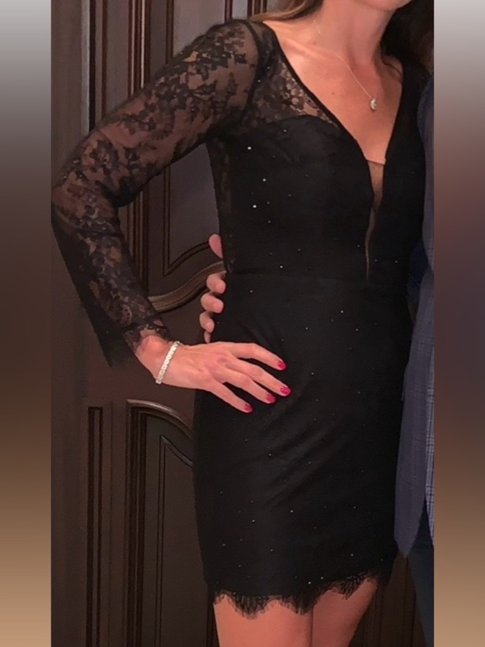 La Femme Black Lace Long-Sleeve Cocktail Dress